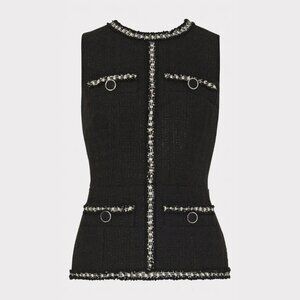 NEW Milly - Size Large Women's Nette Boucle Tweed Top - Black